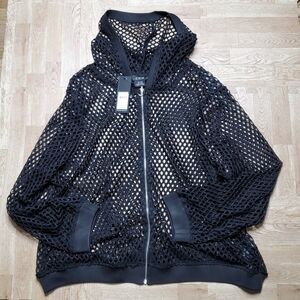 CCX City Chic Fishnet Hoodie Black Full Zipper Womens Size XL NWT